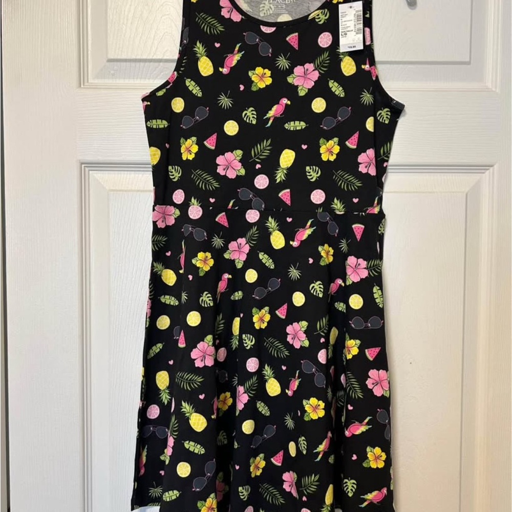 The Children's Place Black Dress with Pink and Yellow Floral